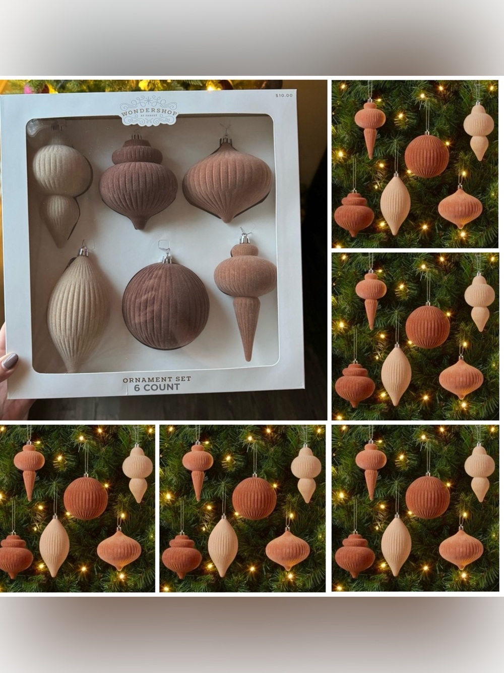 6 Sets! Brown/Tan/Beige  Wondershop Flocked Ornaments
